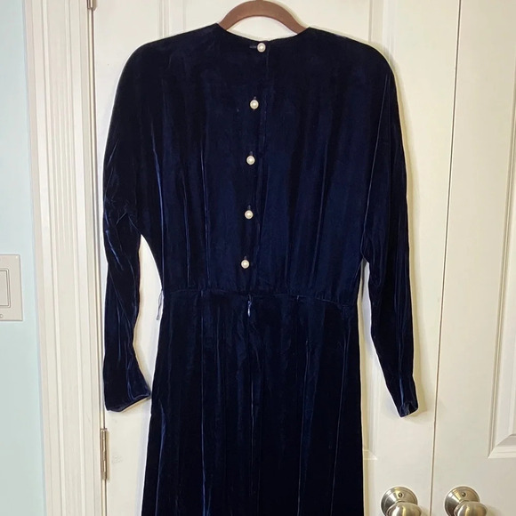 Vintage 90s Heritage House Dark Blue Velvet Holiday Christmas Festive Maxi dress - Picture 7 of 11